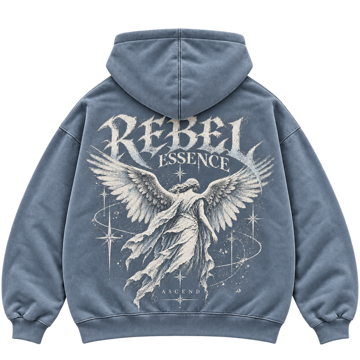 Ascend Hoodie in Steel Blue, Rückansicht mit großem Backprint