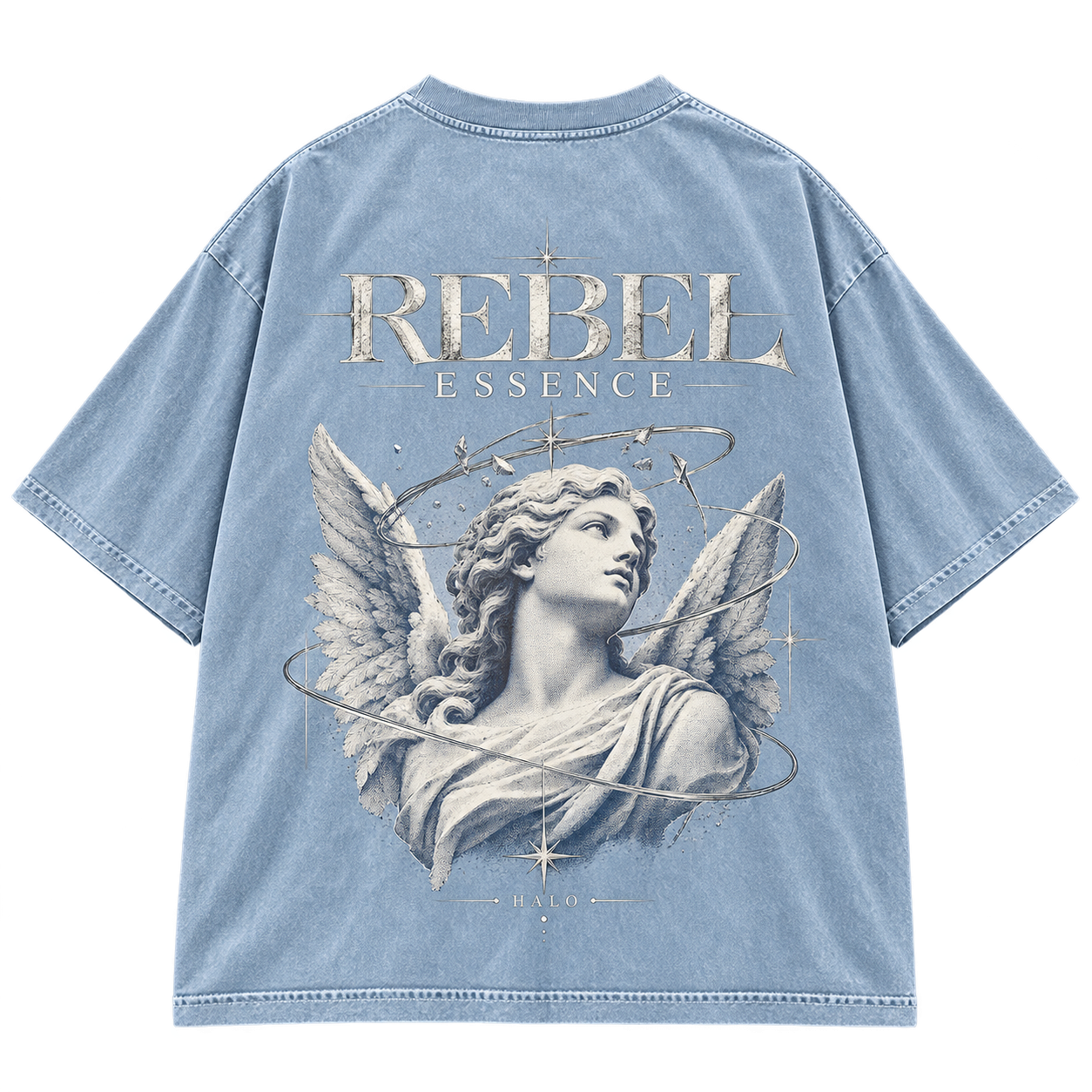 Halo Tee in Ice Blue, Rückansicht mit großem Backprint