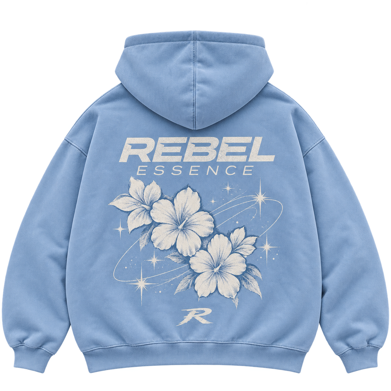 Bloom Hoodie in Powder Blue, Rückansicht mit großem Backprint