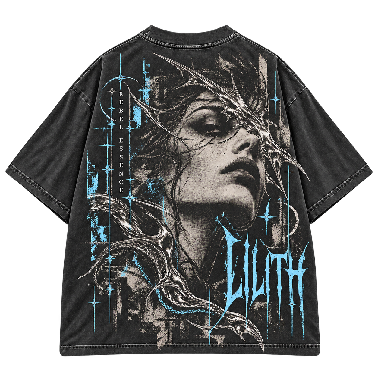 Lilith Tee, großer Backprint auf Washed Black