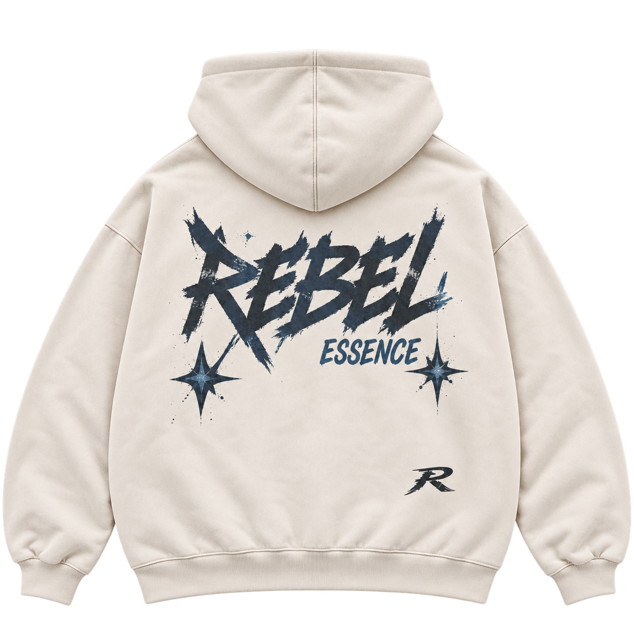 Rebel Hoodie in Stone Cream, Rückansicht mit großem Backprint