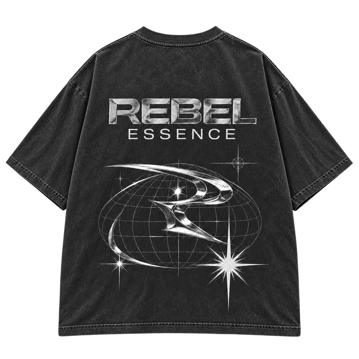 Orbit Tee in Washed Black, Rückansicht mit großem Backprint